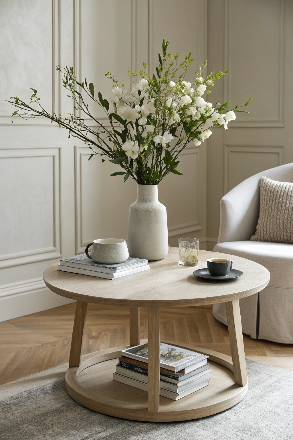 Minimalist round coffee table decor