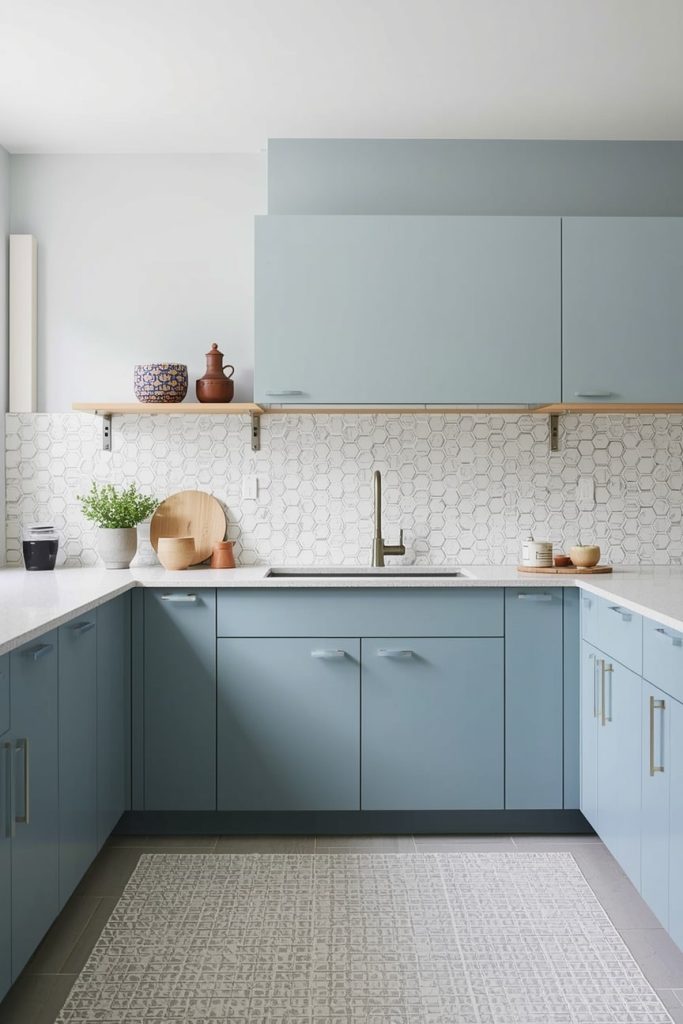 Mid-Century Blue Kitchen Design with Clean Lines