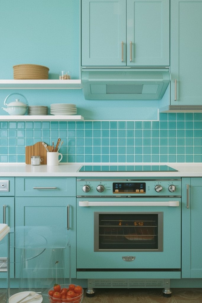 Teal Retro Kitchen Decor with vintage Energy
