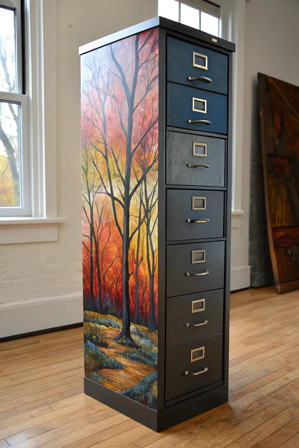 Express your creativity by turning your filing cabinet into a canvas for original artwork.