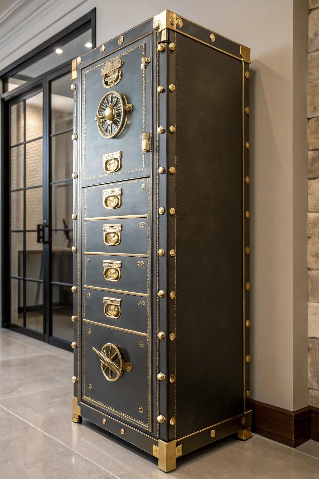 Add a luxurious touch with gold hardware and metallic details on your filing cabinet.