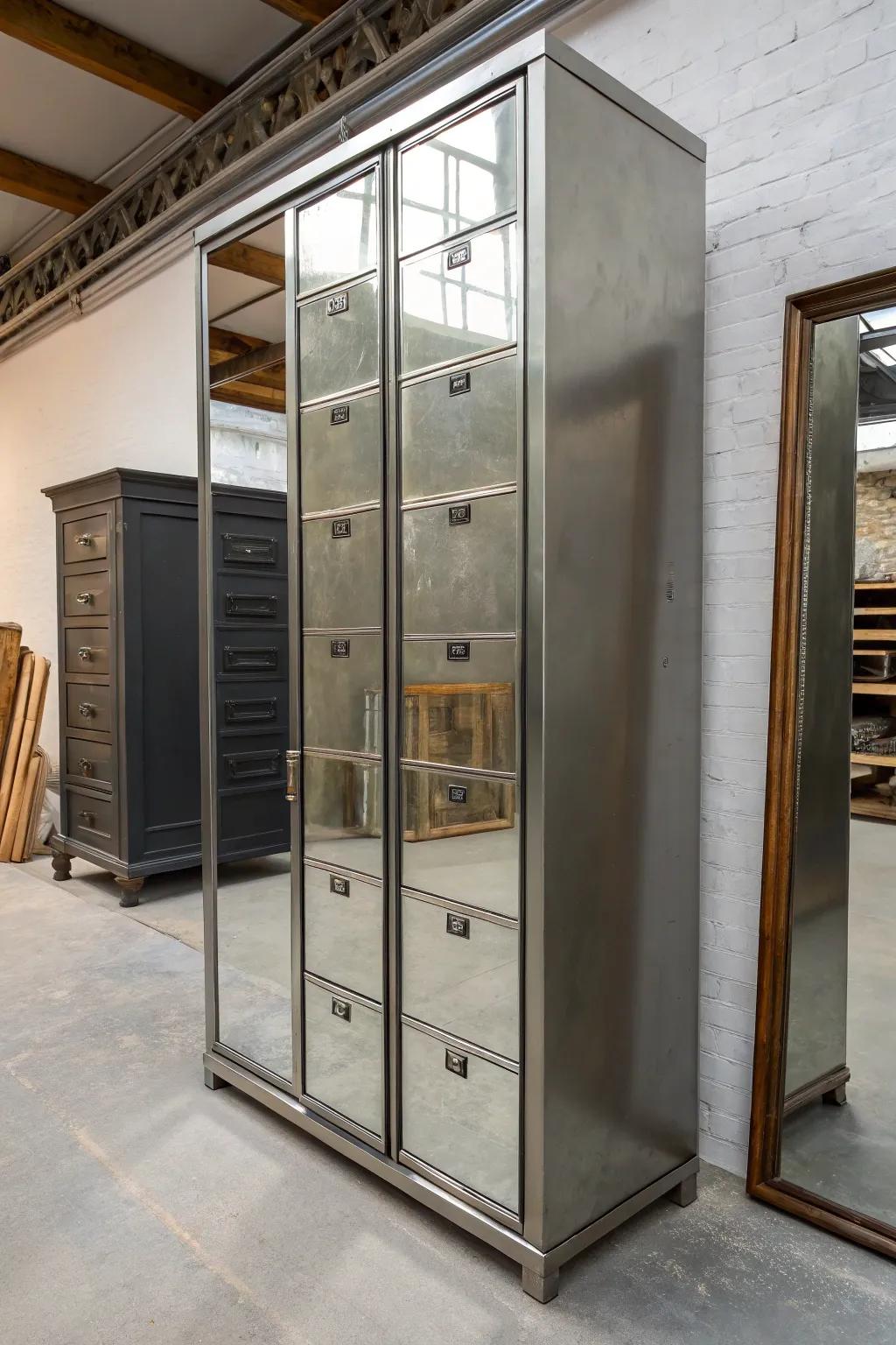 use mirror panels on your filing cabinet to create an illusion of space and light.