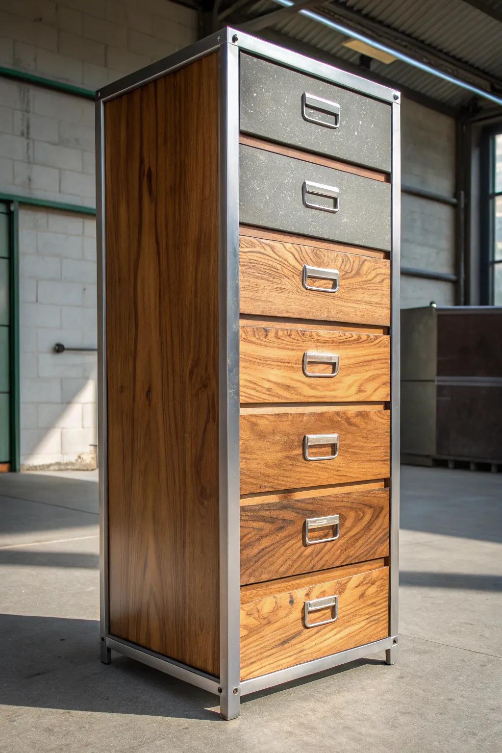 Add warmth and texture to your metal filing cabinet with wood veneer overlays.