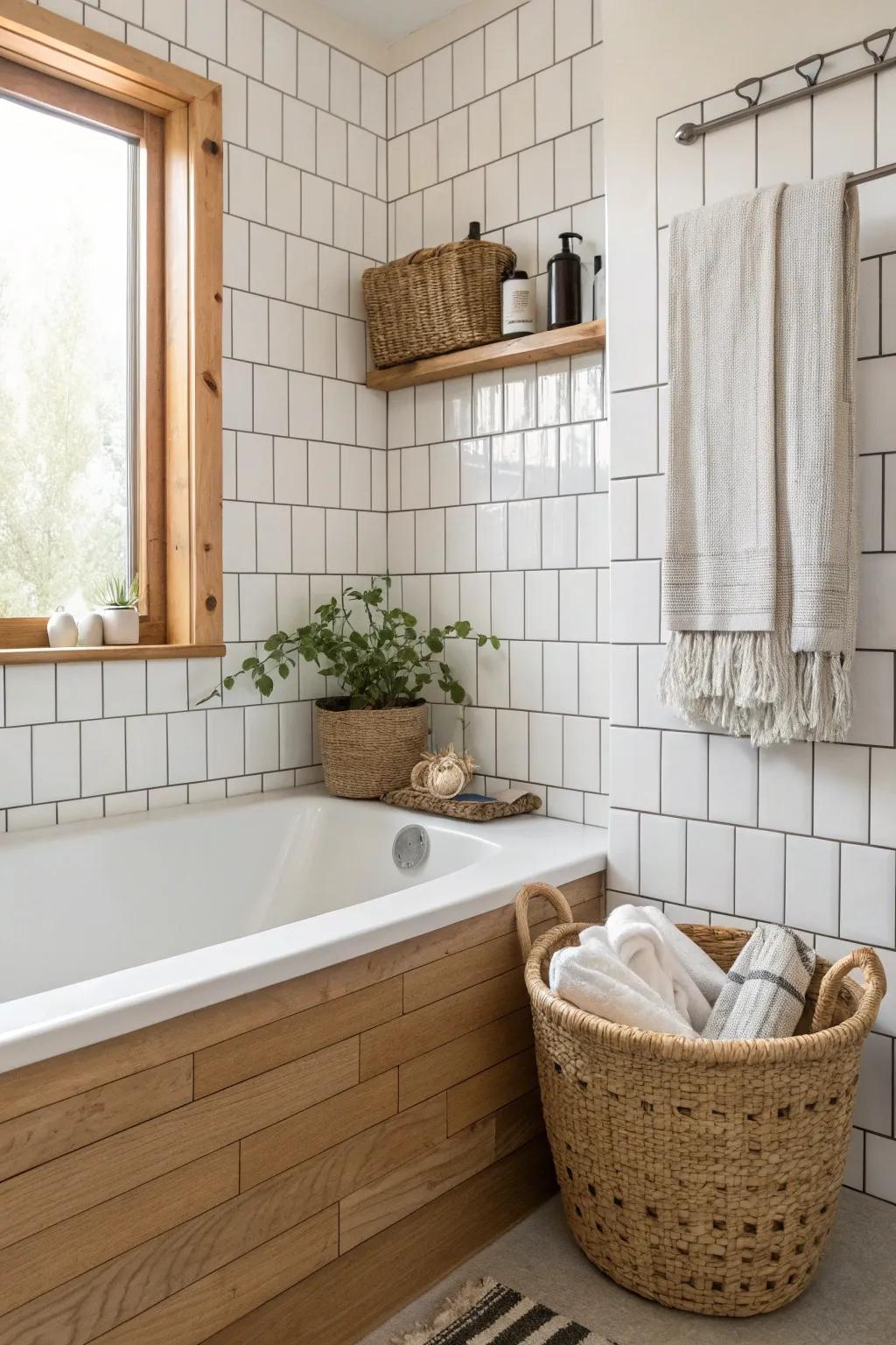 Refresh your bathroom with vertically oriented brick tiles for a sleek, contemporary update. 🛁✨ #ScandinavianDesign #BohoMinimalism