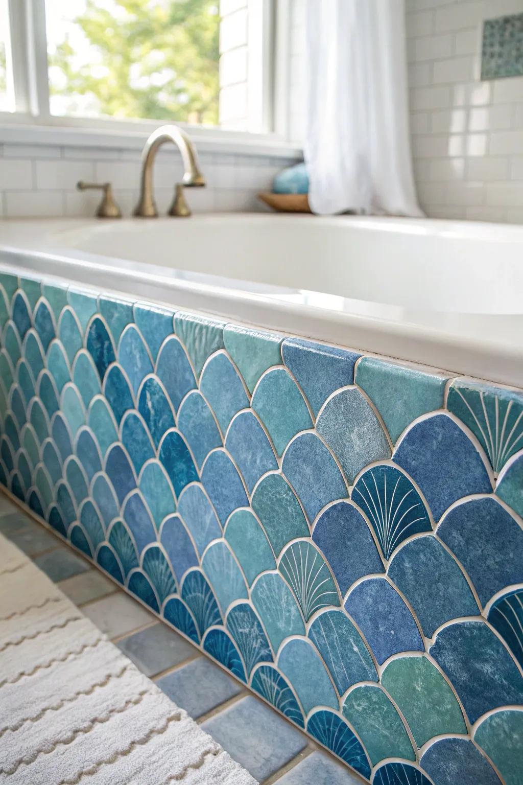 Bring the calming essence of the ocean into your bathroom with stunning blue tile designs.