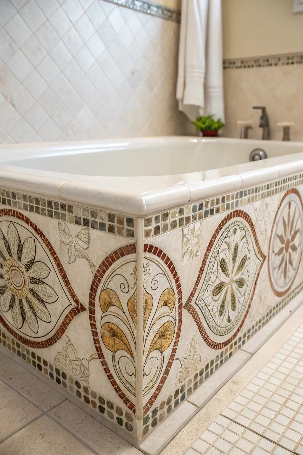 Add personality to your bathroom with detailed tile accents that blend color and design.