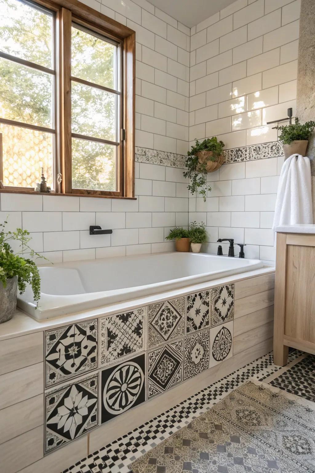 Achieve timeless elegance with a monochrome tile surround that emphasizes simplicity.