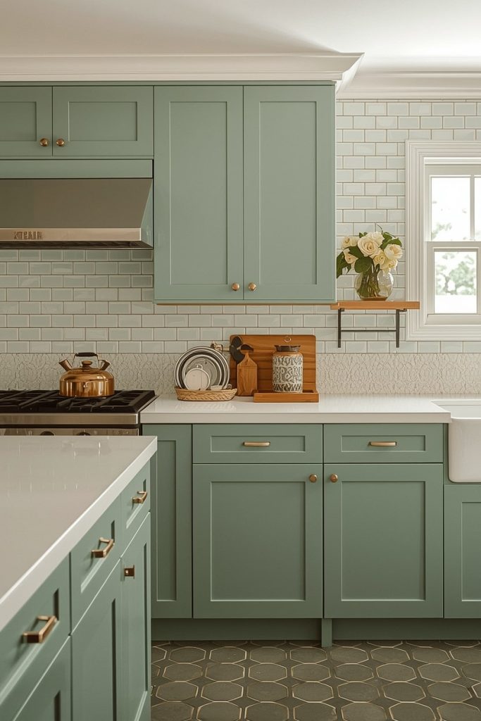 Mid-Century Green Kitchen Design with Clean Lines