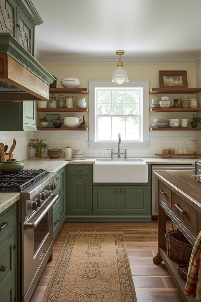 Retro Green Kitchen Cabinets with Chrome Accents