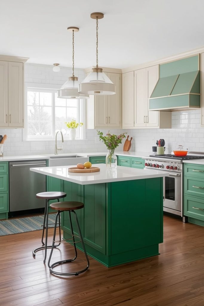 Retro Green Kitchen Island as a Statement Piece