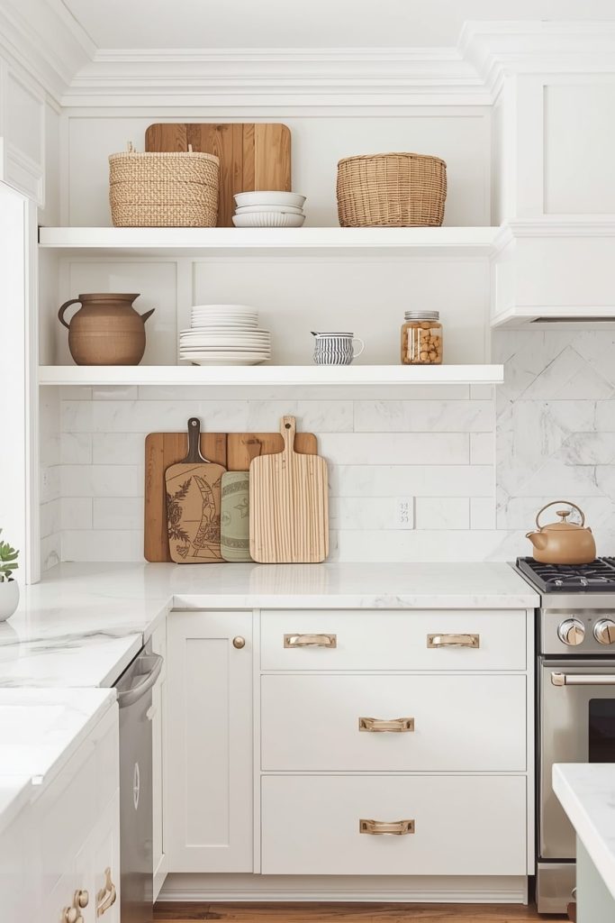 Cream Backsplash with White Cabinets