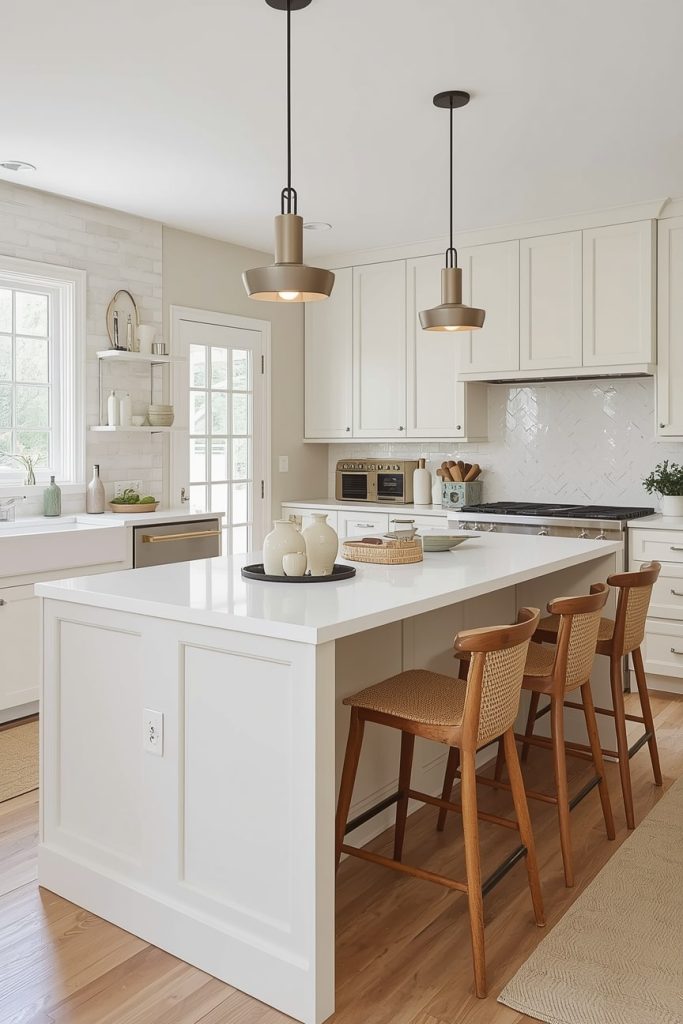 Cream Island with White Cabinets