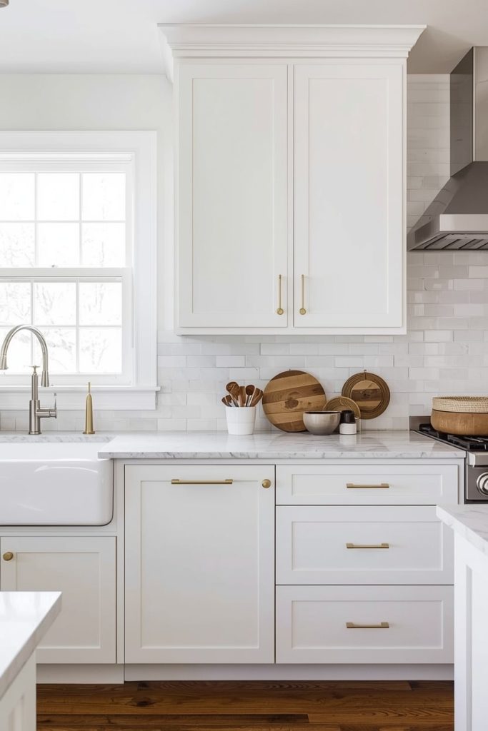 Cream Open Shelving with White Cabinets