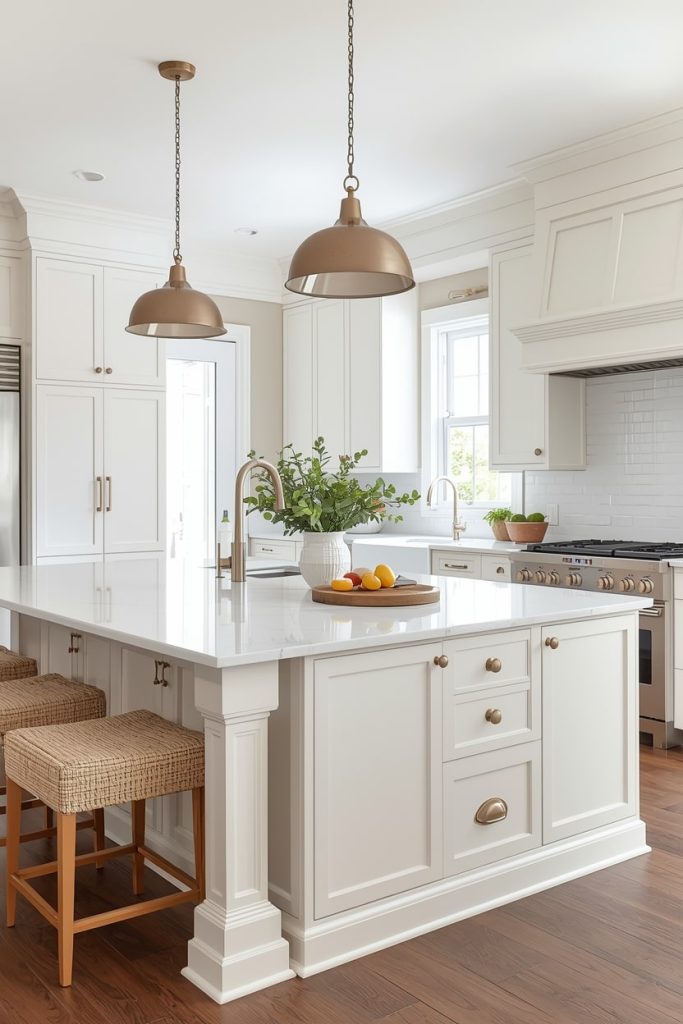 Cream Cabinetry with White Island