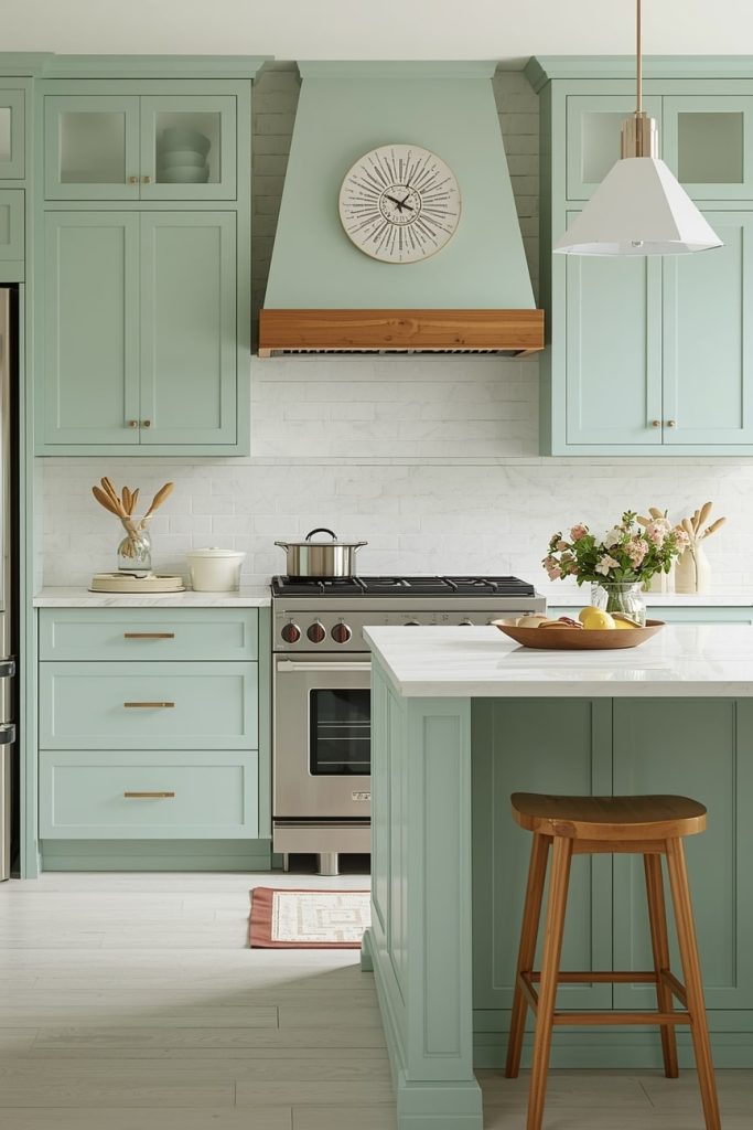 Pastel Color Kitchen Ideas with Two-Tone Cabinets