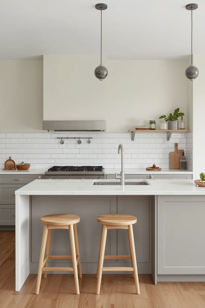 Two Tone Grey and Cream Kitchen With Island Feature