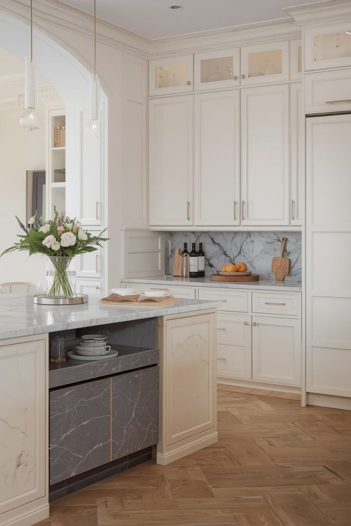 Grey Appliances With Cream Cabinetry