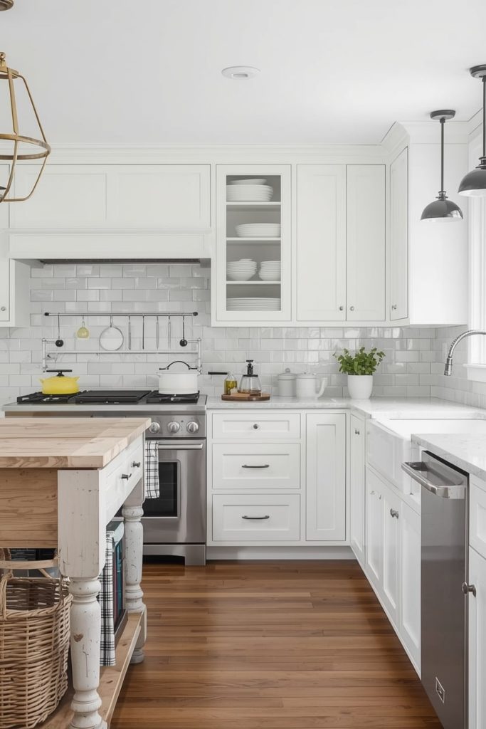 Vintage Country Kitchen Ideas with White Cabinetry