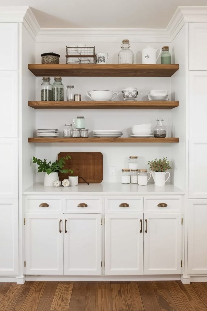 White Farmhouse Kitchen Ideas with Open Shelving