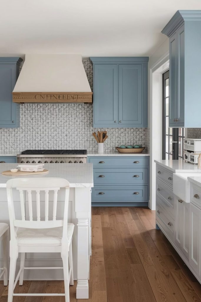 Rustic Blue Kitchen with Distressed Cabinets