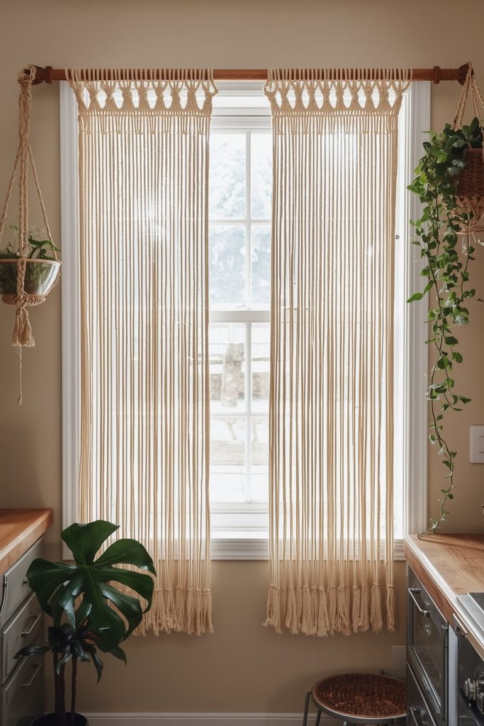 Macramé Magic: Handwoven Boho Kitchen Curtains