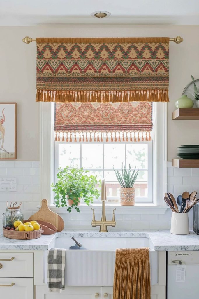 Tassel-Trim Valances in Earthy Tones