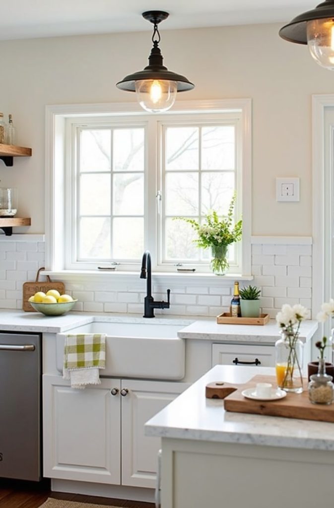 Rustic Pendant Lights Over the Farmhouse Sink