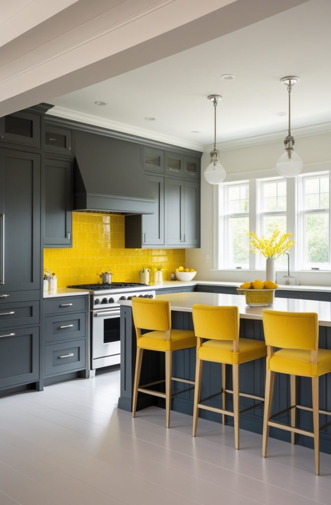 Charcoal Gray + Mustard Yellow: Bold for Dull Spaces