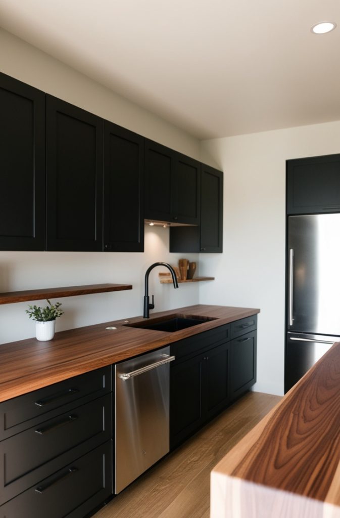 Black + Wood Tones: Sleek for Outdated Kitchens