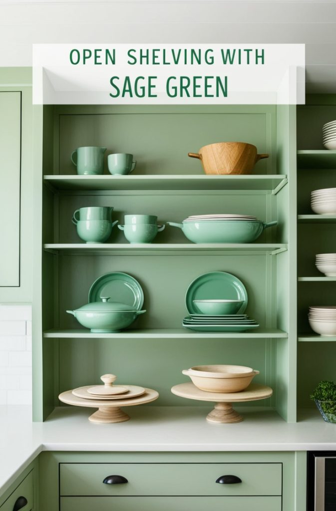 Open Shelving with Sage Green Accents