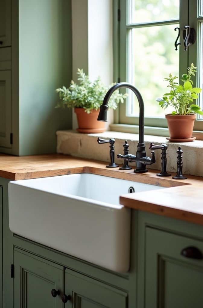 Farmhouse Sink in a Sage Green Setting