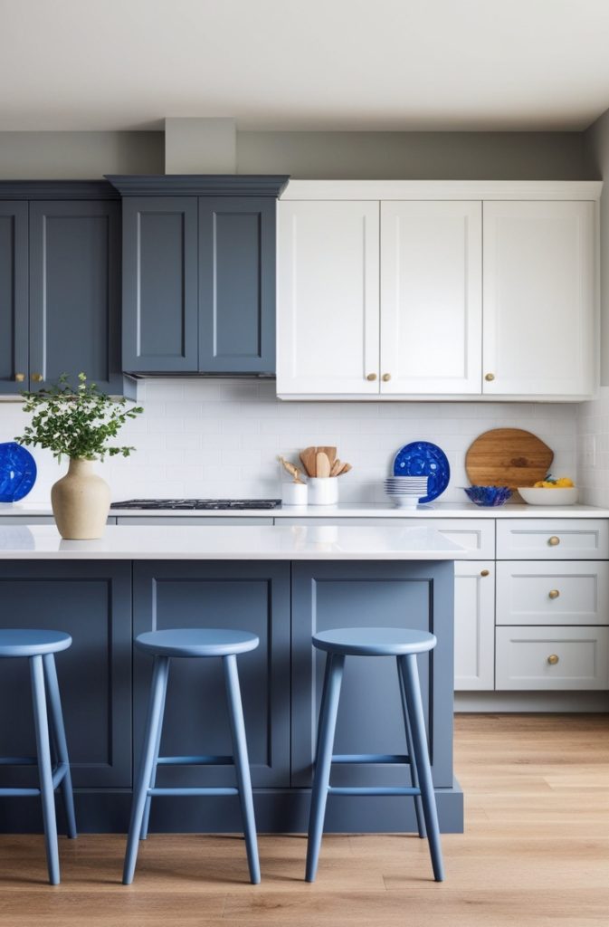Blue-Gray Cabinets with a Two-Tone Design