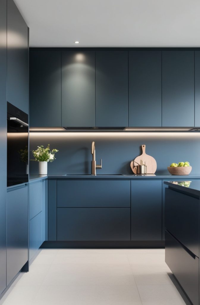 Matte Blue-Gray Cabinets for a Contemporary Look