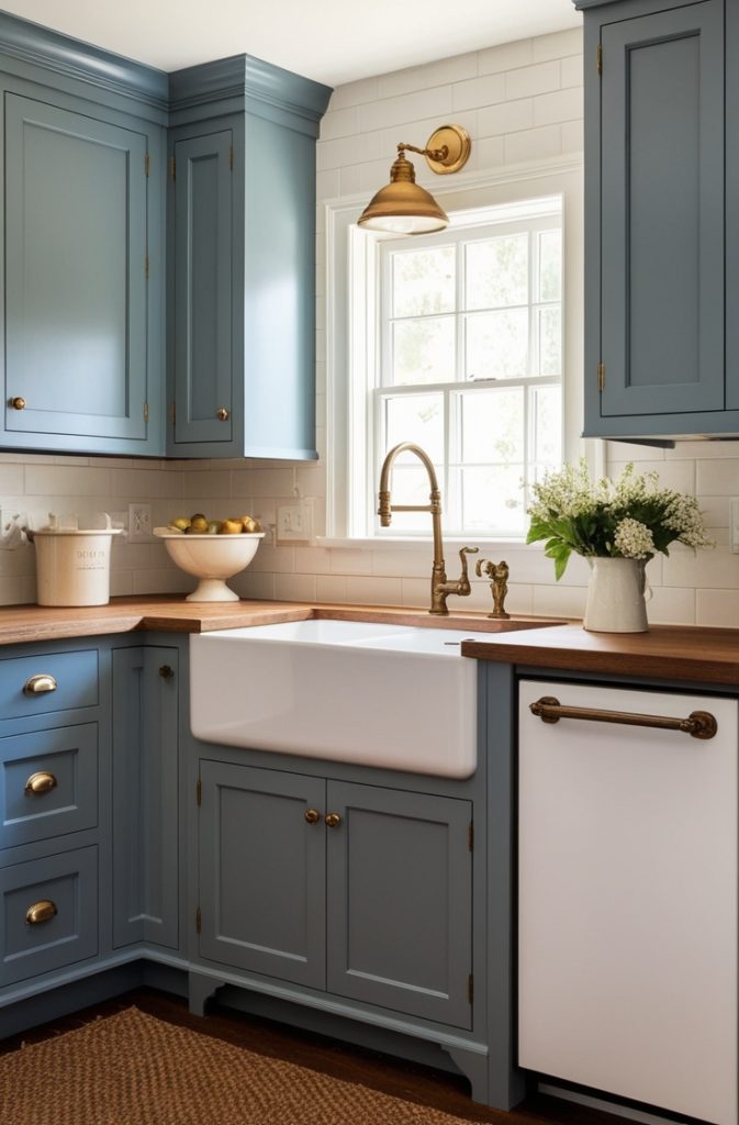 Blue-Gray Cabinets with a Farmhouse Sink