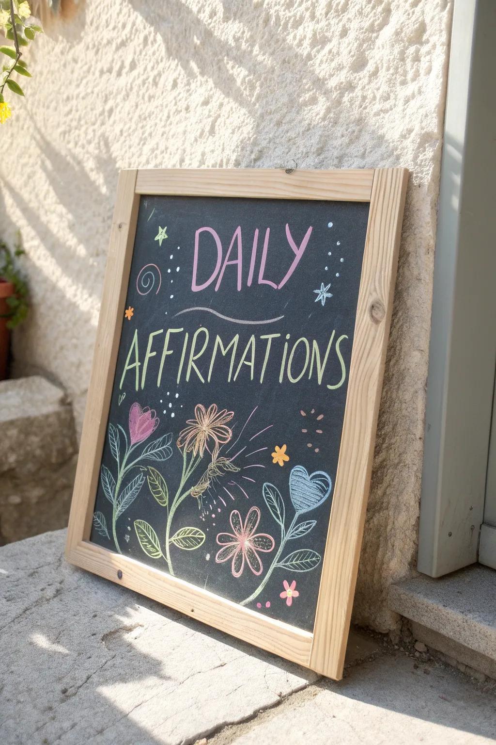 Revamp your daily mindset with a charming affirmation chalkboard, where simple elegance meets boho flair.