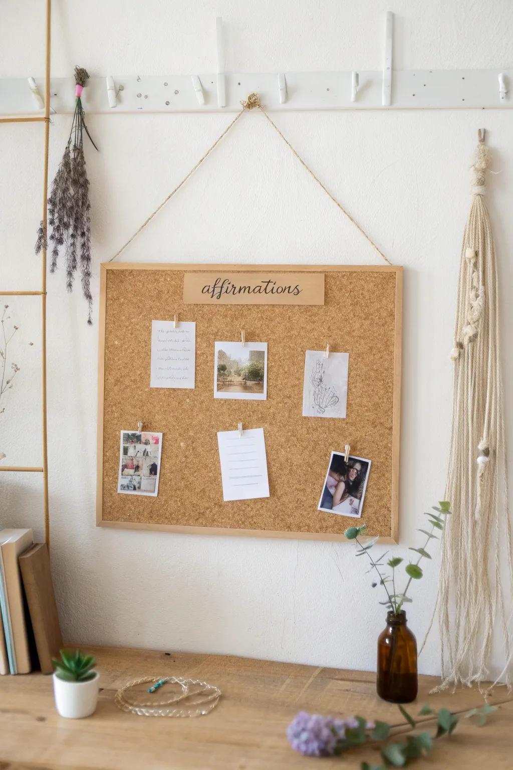Design your own haven of positivity with a custom corkboard, where affirmations and cherished memories come together beautifully.