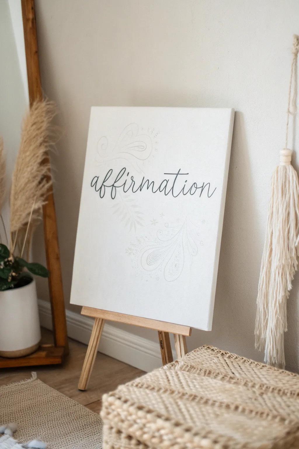 Embrace simplicity and elegance with a hand-painted affirmation canvas, a perfect blend of minimalist and boho charm.