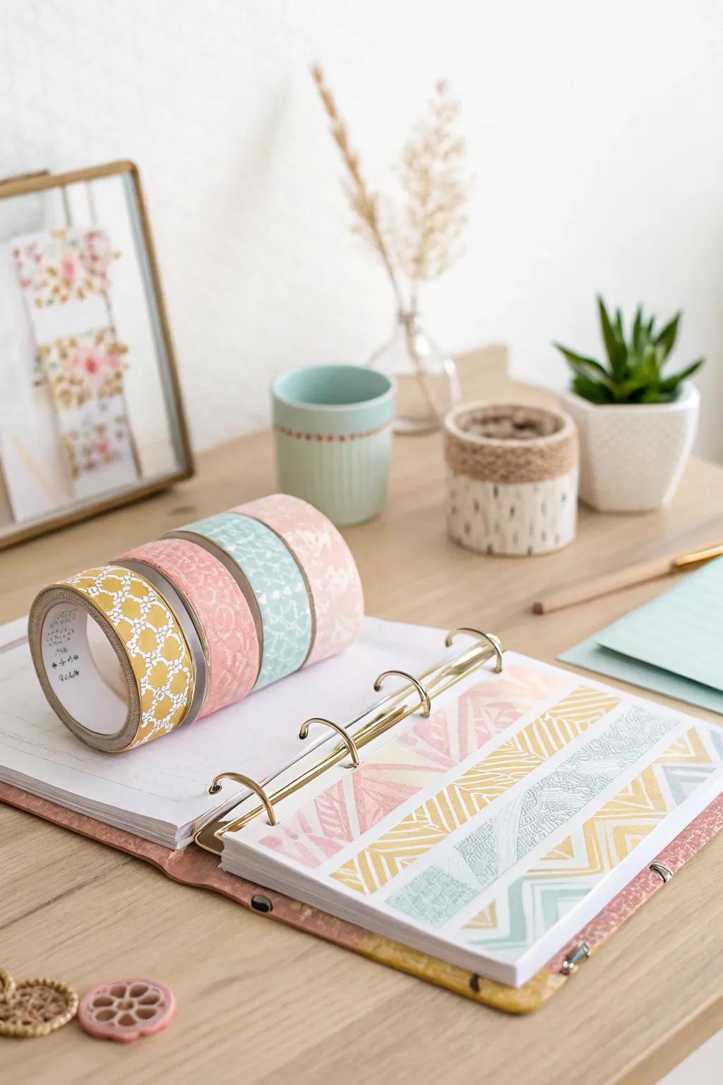 Transform your binder with the effortless charm of masking tape wonders. #MinimalistBoho #WashiTapeMagic