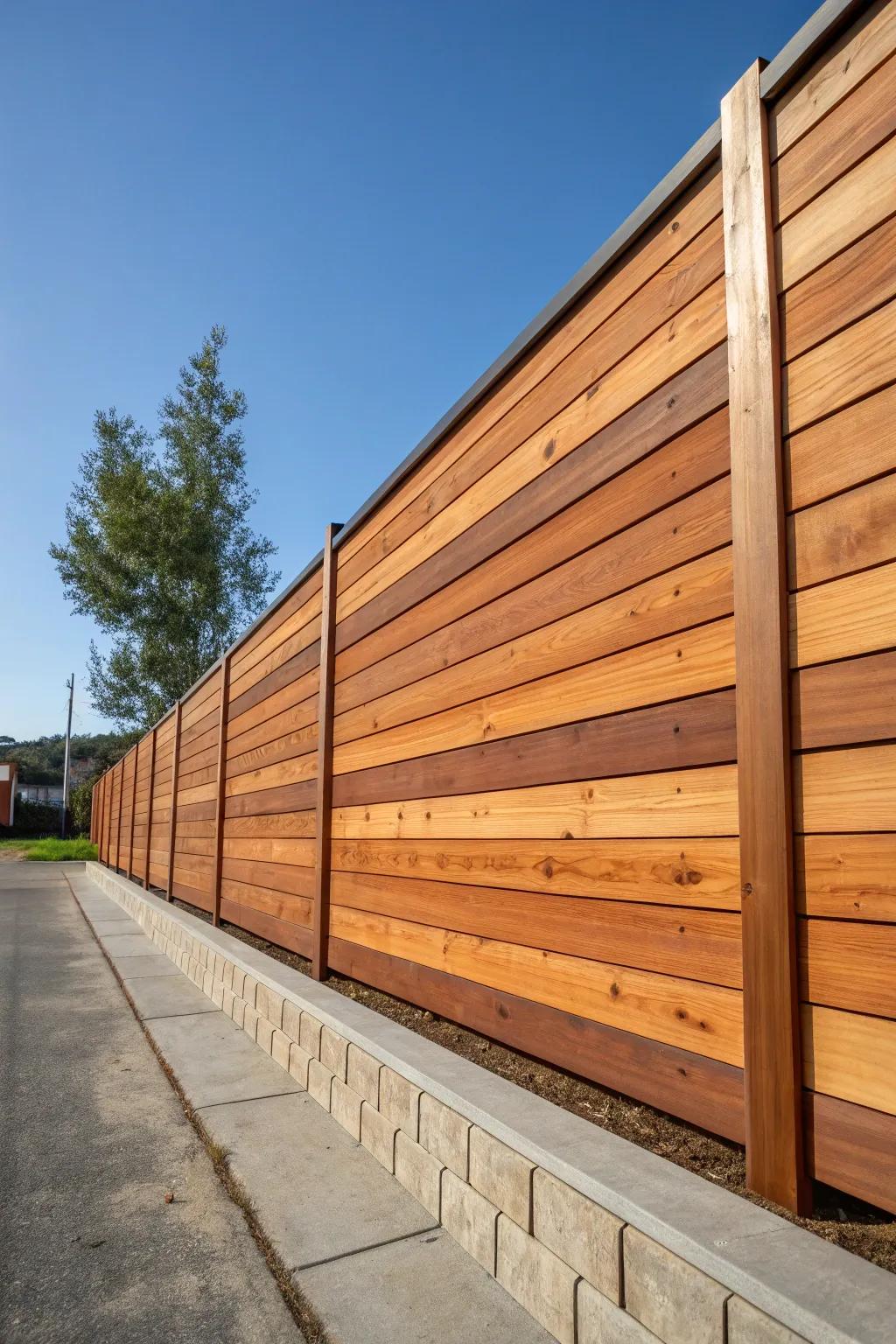 Embrace contemporary elegance with a streamlined horizontal cedar plank boundary.
