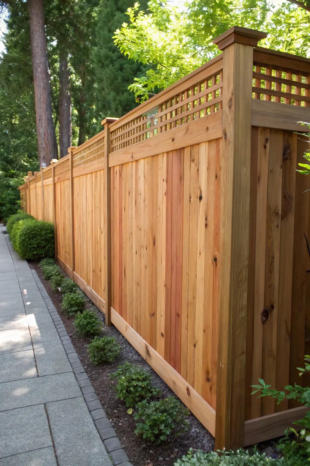 Enhance your outdoor area with a stylish cedar recessed boundary that presents both seclusion and sophistication.