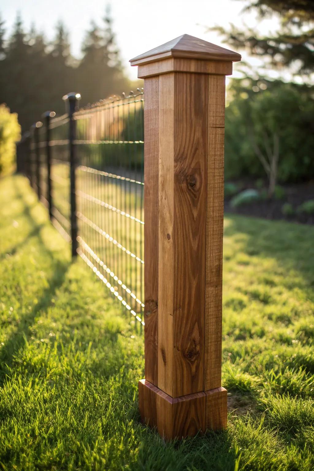 Refine your garden aesthetic with a cedar pillar and cable barrier - where artistry complements the natural world.
