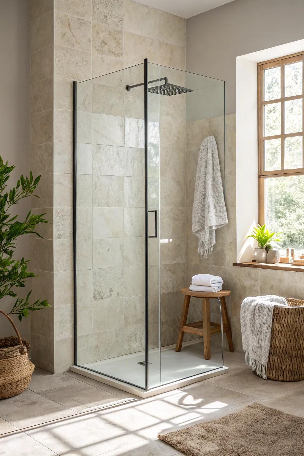 Elevate your shower area with a chic transparent partition-elegant, simple, and economical.