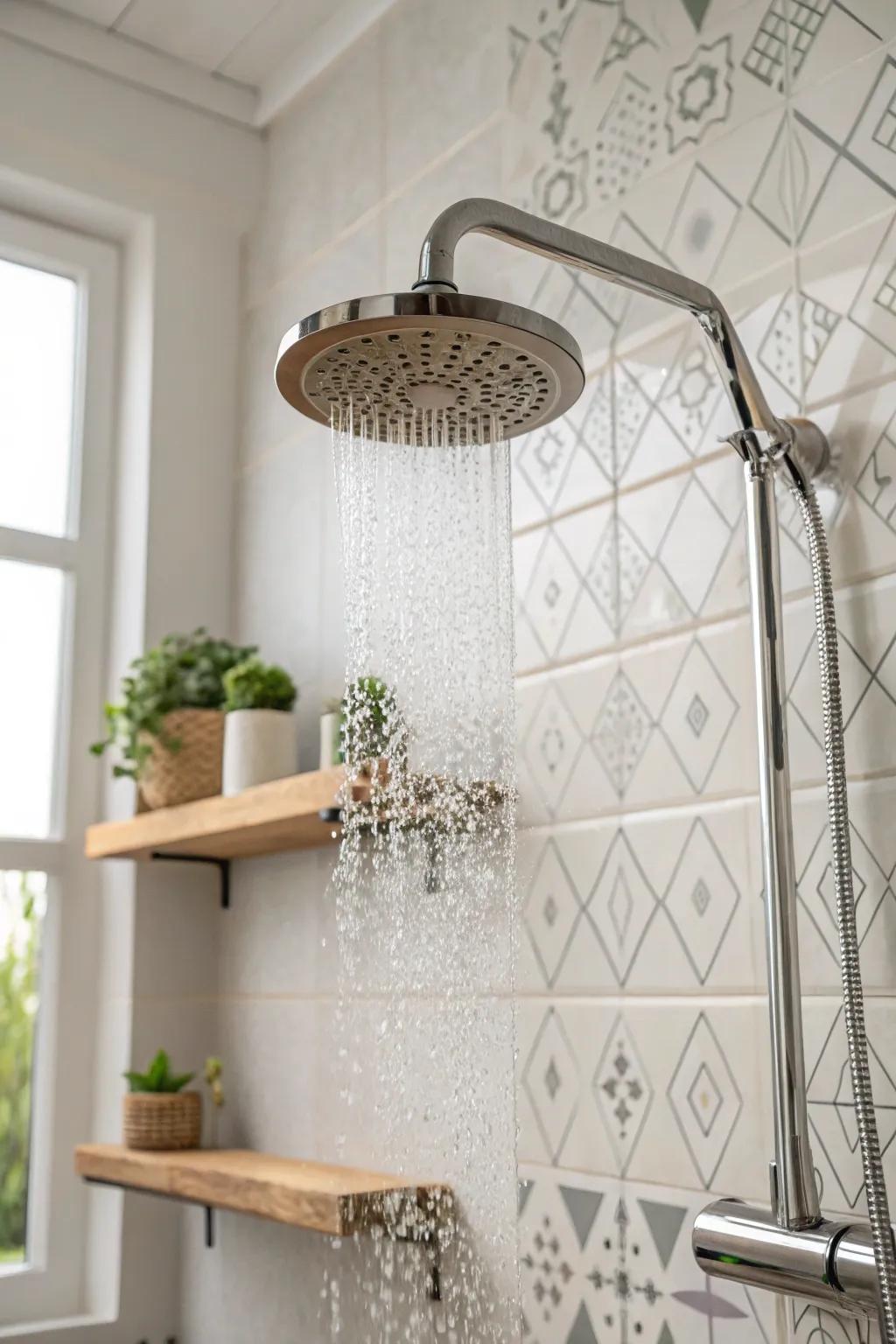 Turn your daily shower into a spa-like escape with a sophisticated deluge shower fixture that combines minimalist aesthetics with Boho appeal.
