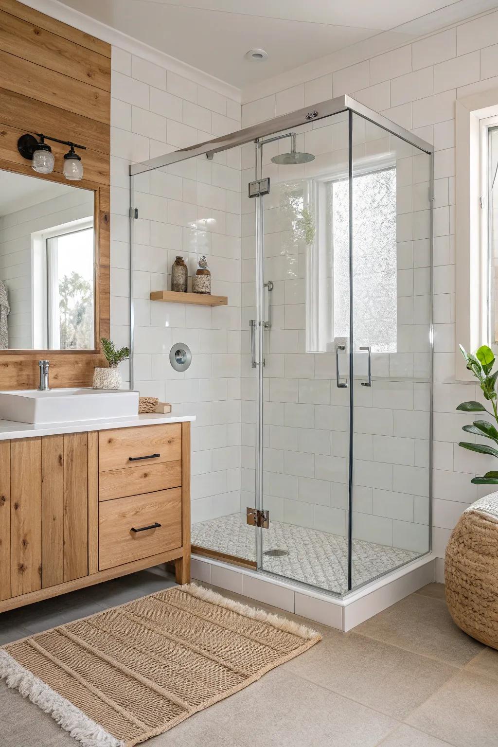 Elevate your bathroom with a sleek glass shower screen for a touch of minimalist elegance.
