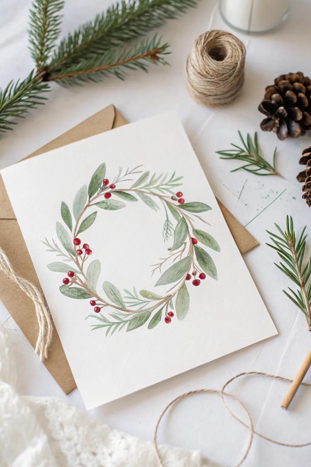 Celebrate simplicity with a handcrafted watercolor Christmas card.