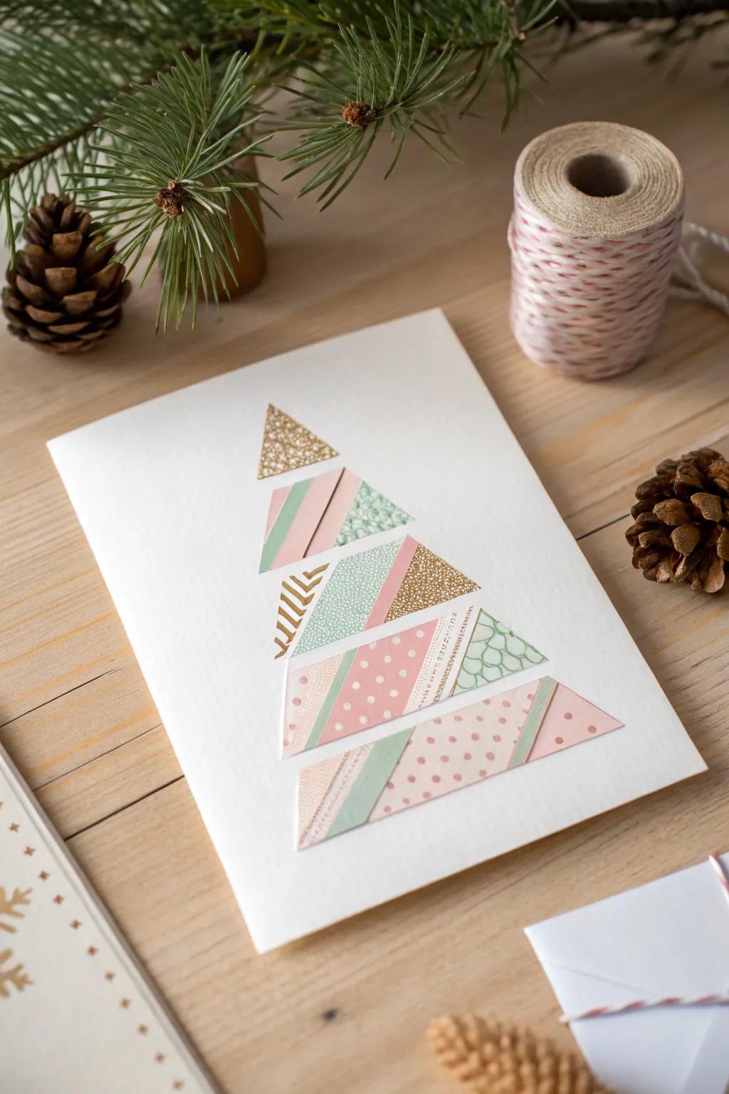 Create your own holiday magic with minimalist adhesive strip tree cards-perfect for last-minute creativity!