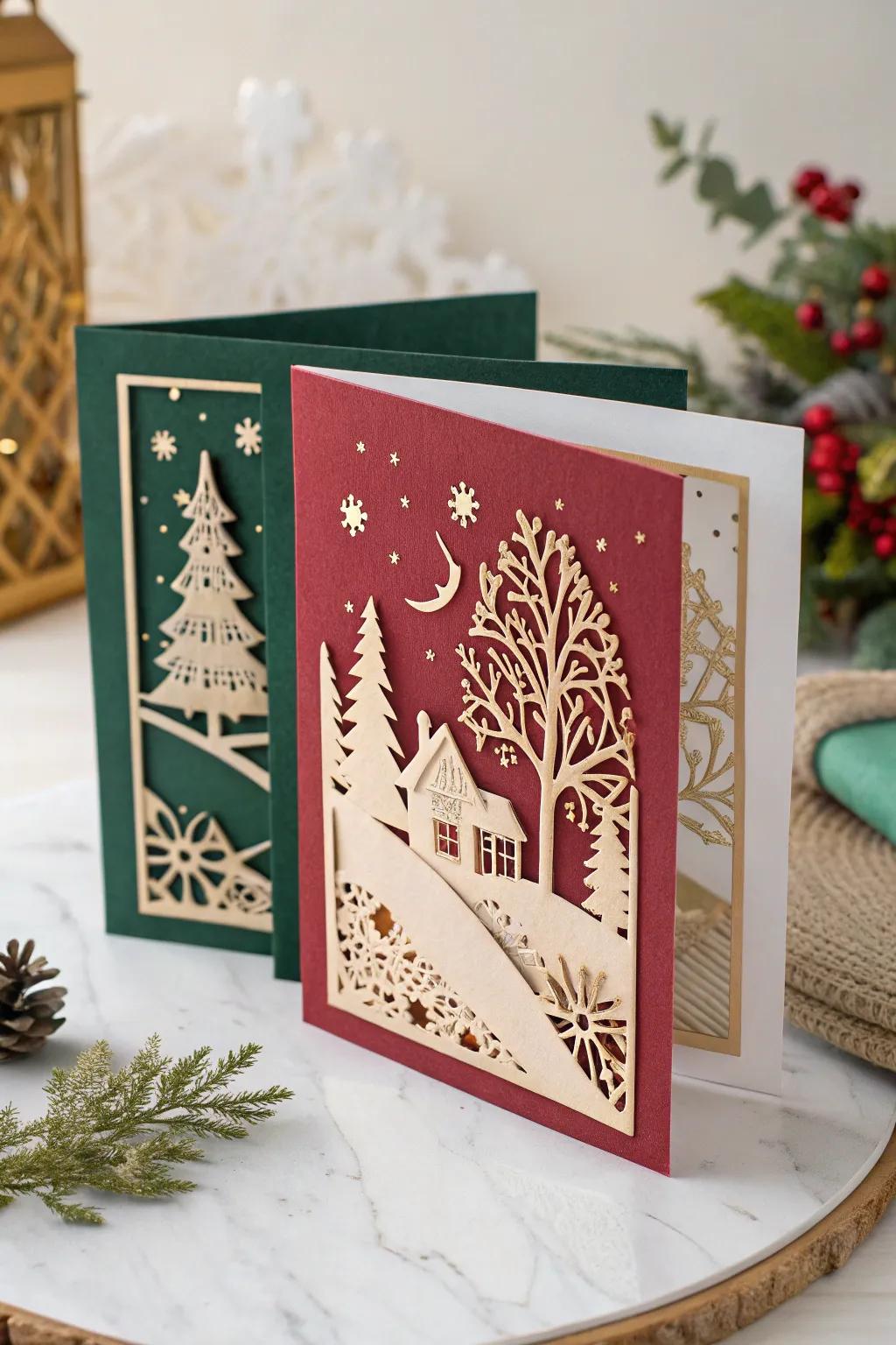 Add sophistication to your holiday greetings with artistic die-cut cards.
