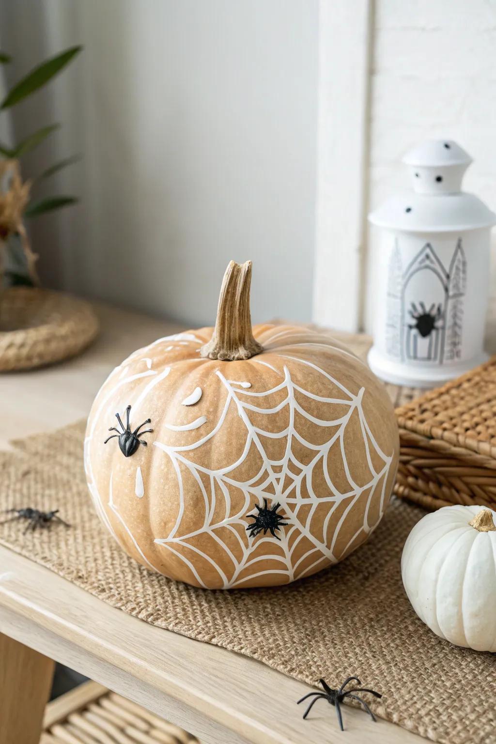 Design a stylishly unearthly ambiance by using delicately painted insect nets on your pumpkin this Halloween season.