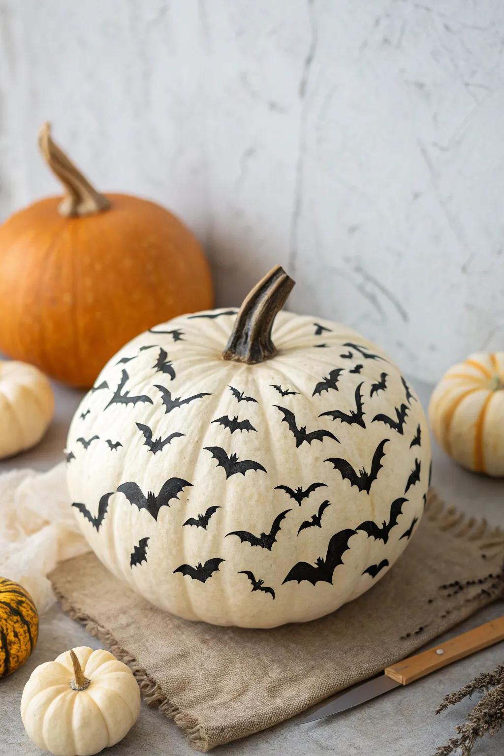 Improve your Halloween decorations through this fashionable and spooky fluttering creature-adorned pumpkin, suited ideally for a simple visual!