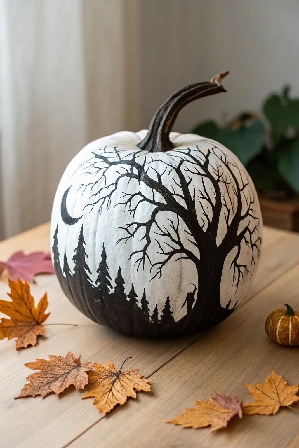 Turn your pumpkin into a cryptic work of art by using shadowy forest outlines. Accept the beauty of simplicity this Halloween!